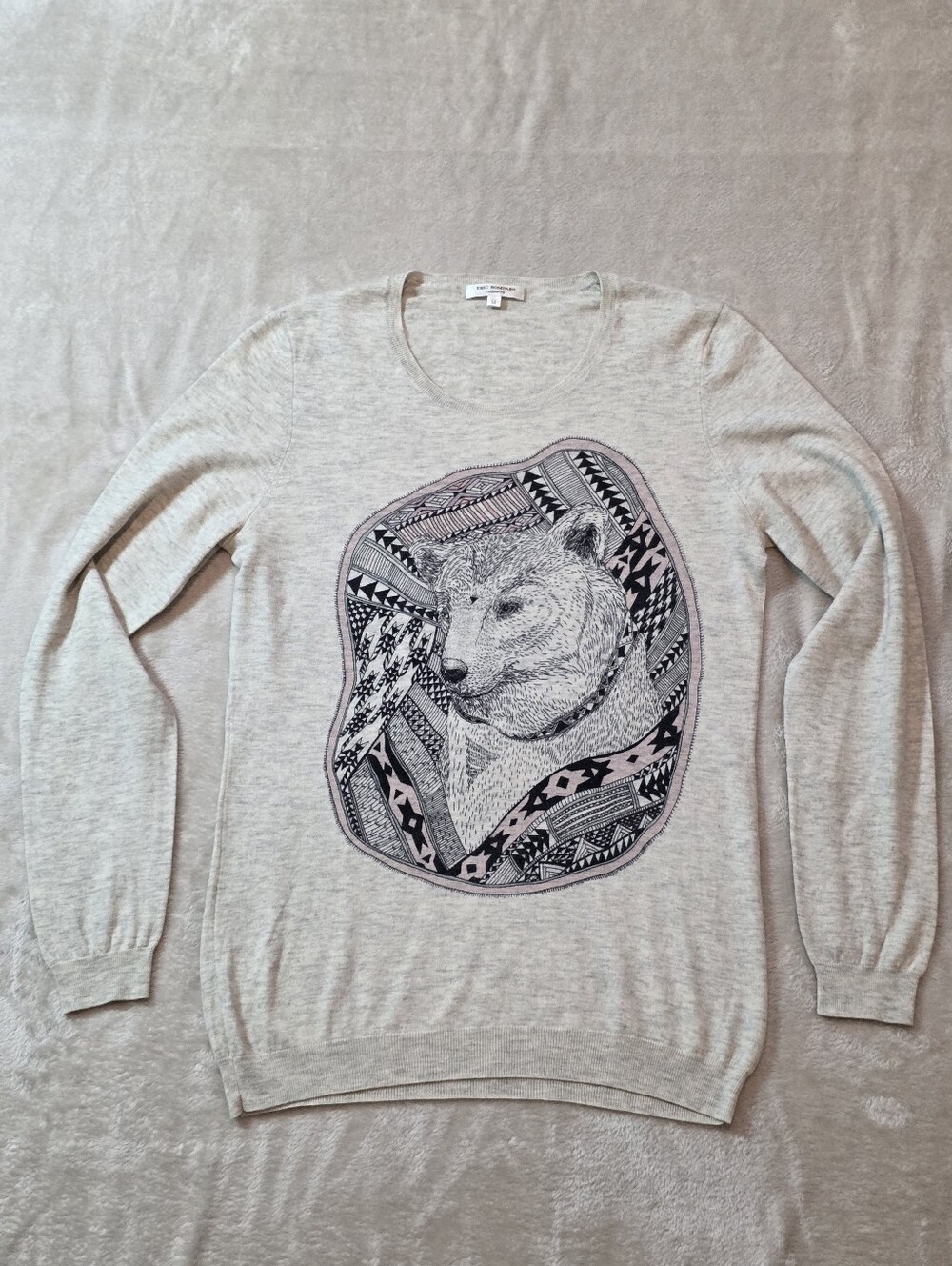 Eric Bompard Cashmere Crewneck Sweater, Medium, Beige, Graphic Sweater